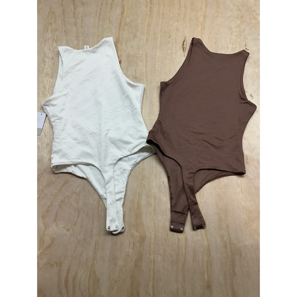 Two! BP for‎ Nordstrom Brown Beige Ribbed thong bodysuits XS S